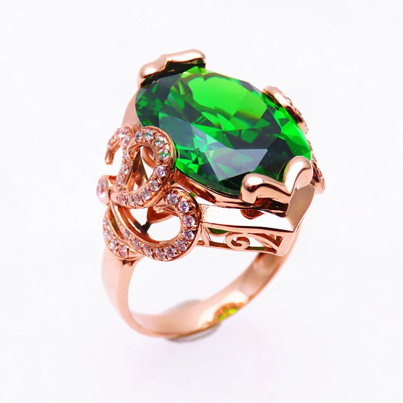 585 purple gold jewelry set plated 14K rose gold fashion luxury inlaid emerald earrings for women exquisite wedding necklace