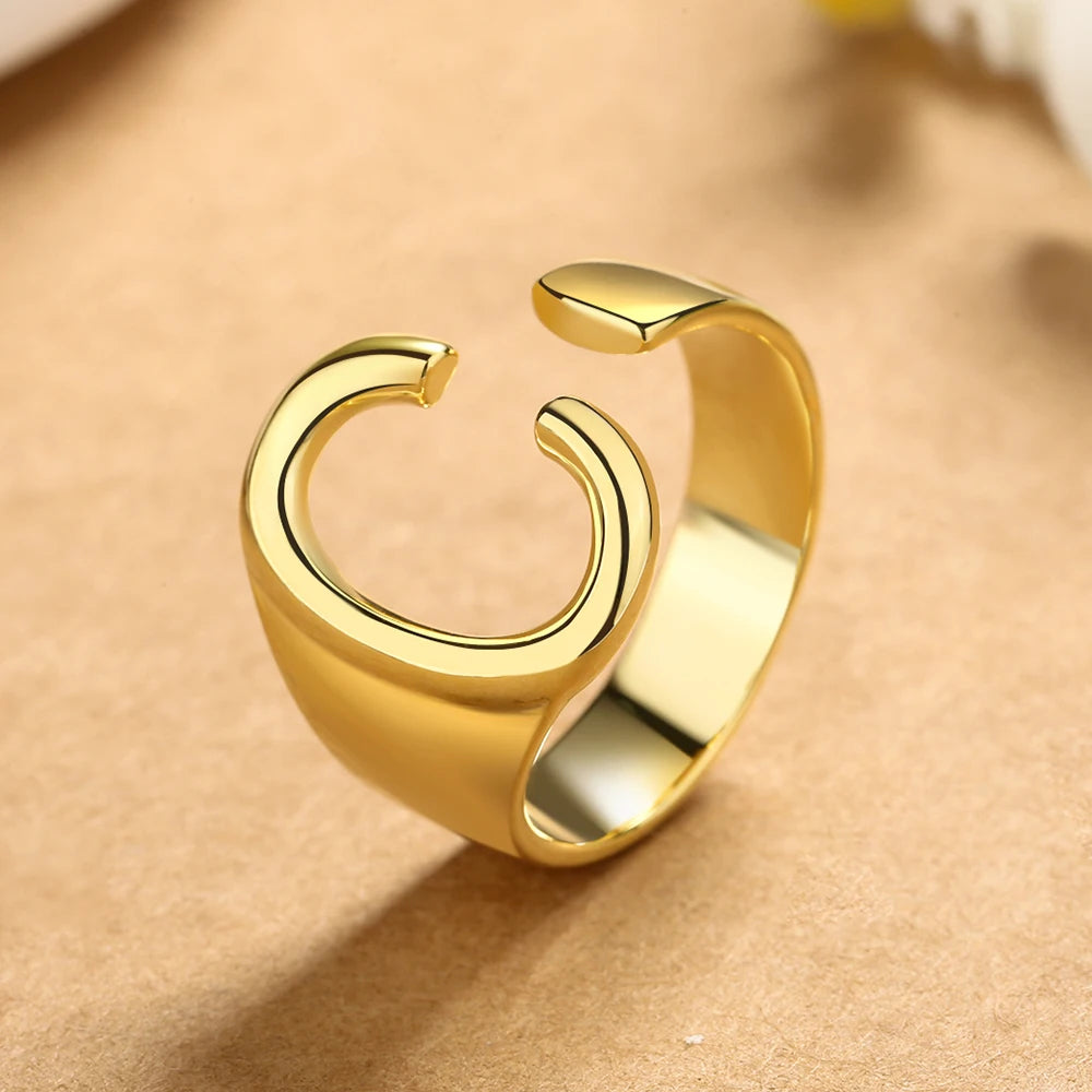 26 English Letters 925 Silver Ring Joint Fashion Personality Retro Index Finger Ring Opening 18K Gold Ring