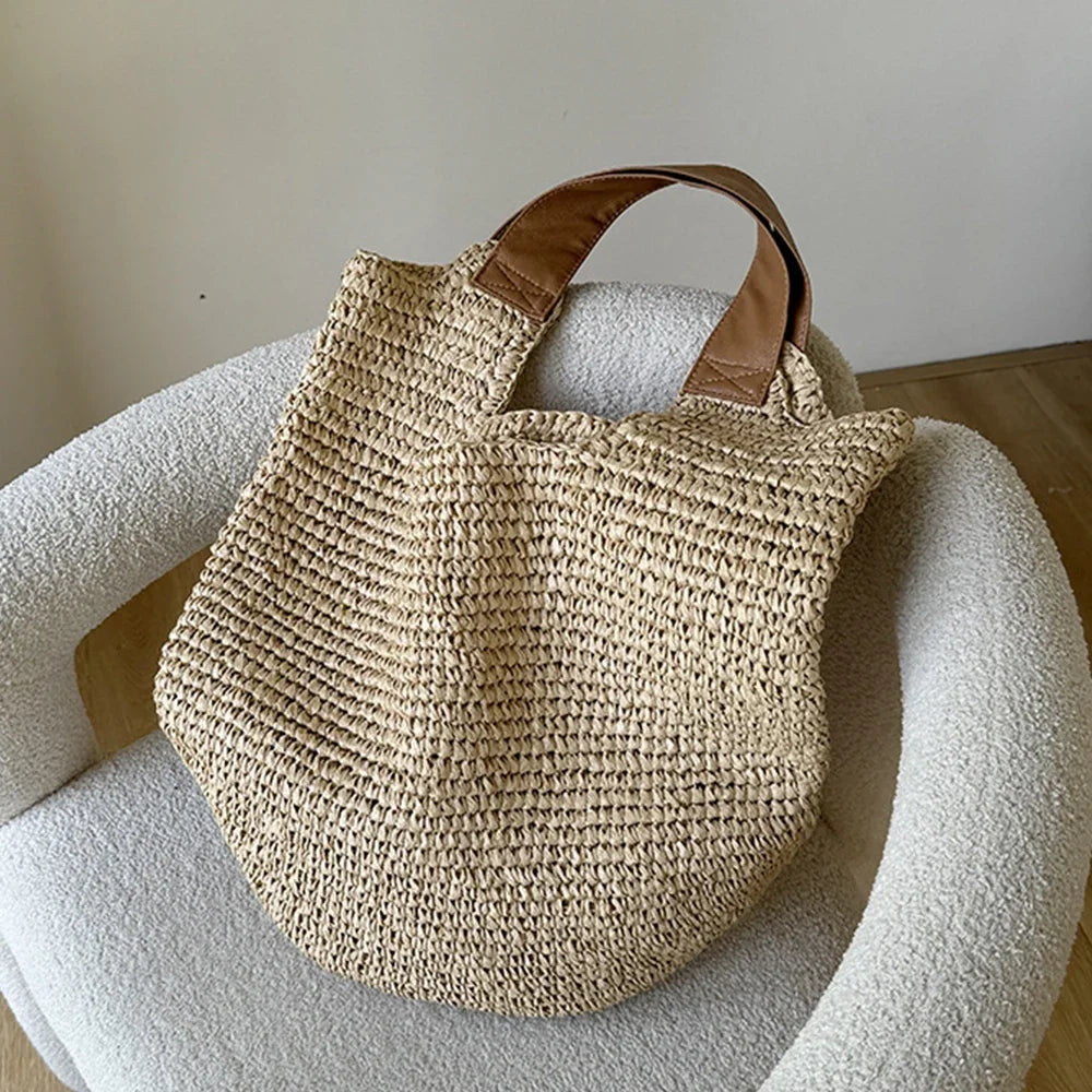 Handmade Woven Beach Bags For Women Handbag Large Capacity Travel Shoulder Bag Bohemian Straw Bag Vacation Shopper Tote Clutch