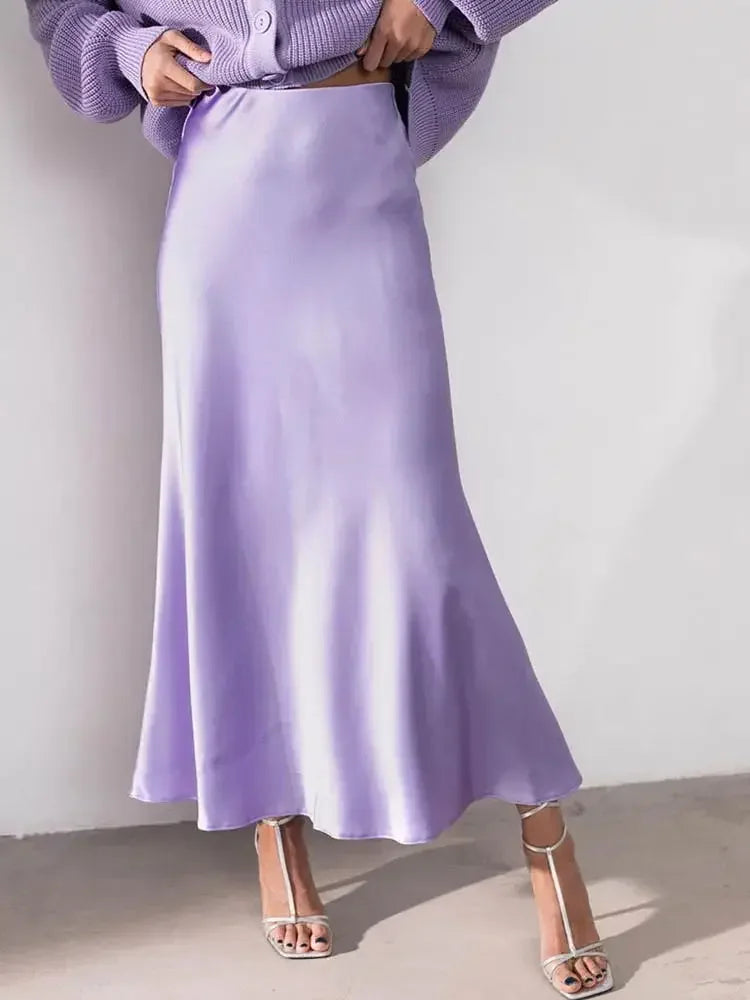 Elegant Skirts for Women Satin High Waisted 2025 New Slim Fit Long Skirt Fashion Temperament Simple Versatile Grey Black Skirts