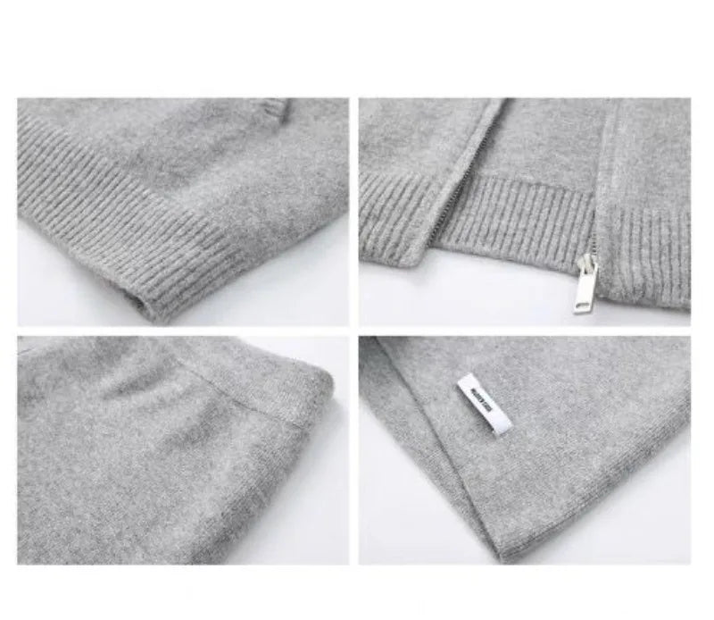 Sweater Set Women American Vintage Hooded Long Sleeve Cardigan Straight Shorts Grey Two Piece Outfit Fall Winter Streetwear Set