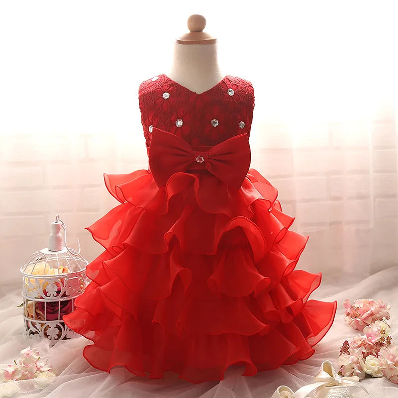 Girls Elegant Dresses Flower Tutu Cake Dress Baby Gown Vestidos Wedding Party Kids Clothes Birthday Ceremonial Baptism Ball Gown