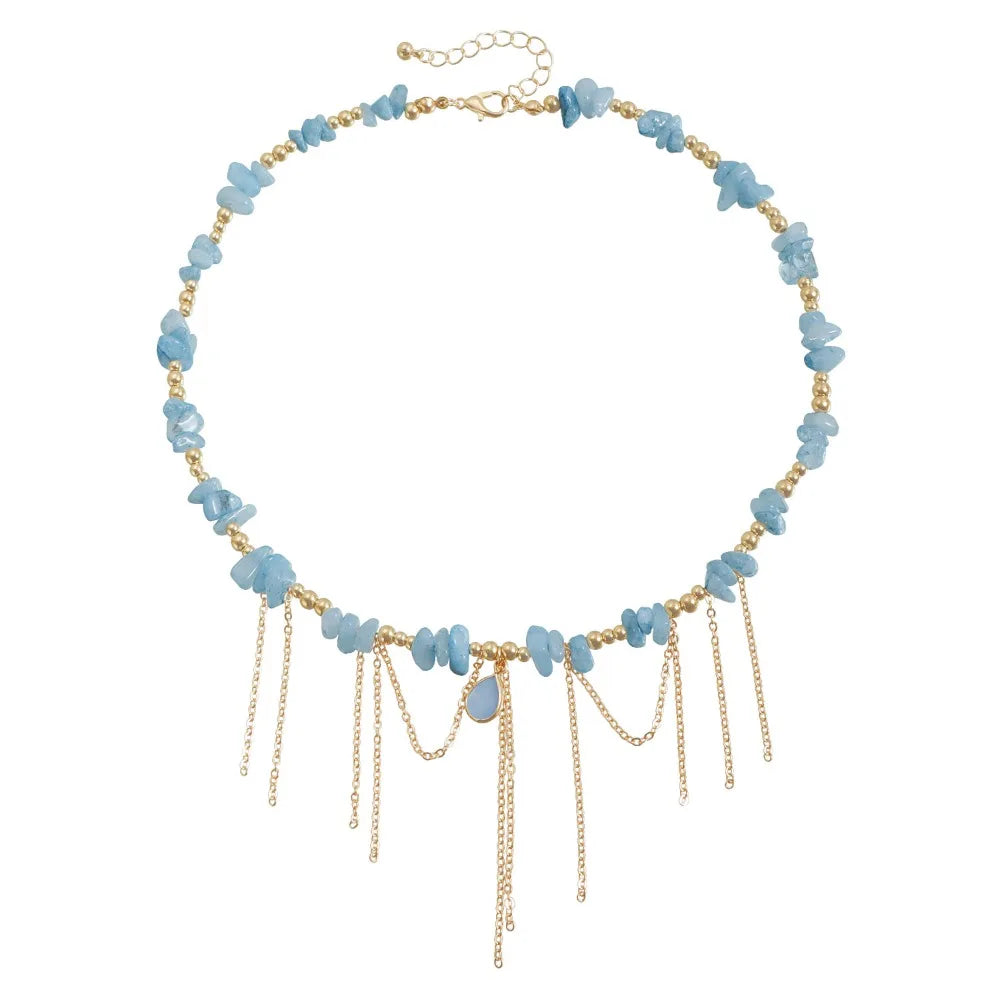 Water Droplet Necklace Tassel Necklace INS Style Collarbone Chain Natural Stone Pendant Necklace Women's Necklace Jewelry