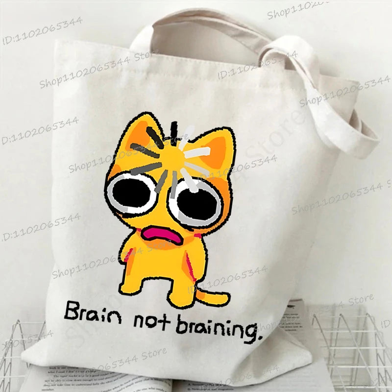 Women's Handbags Meme Cat Funny Canvas Shopping Bags Cartoon Animal Shoulder Bag Folding Reusable Tote Bags For Women Men