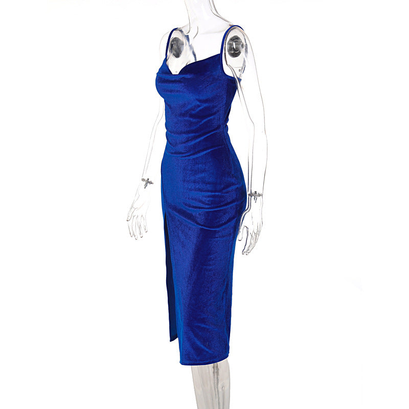 2024 Elegant Evening Gown For Women Summer Velvet Midi Bodycon Dress Women Sleeveless Off Shoulder Backless Party Club Dresses