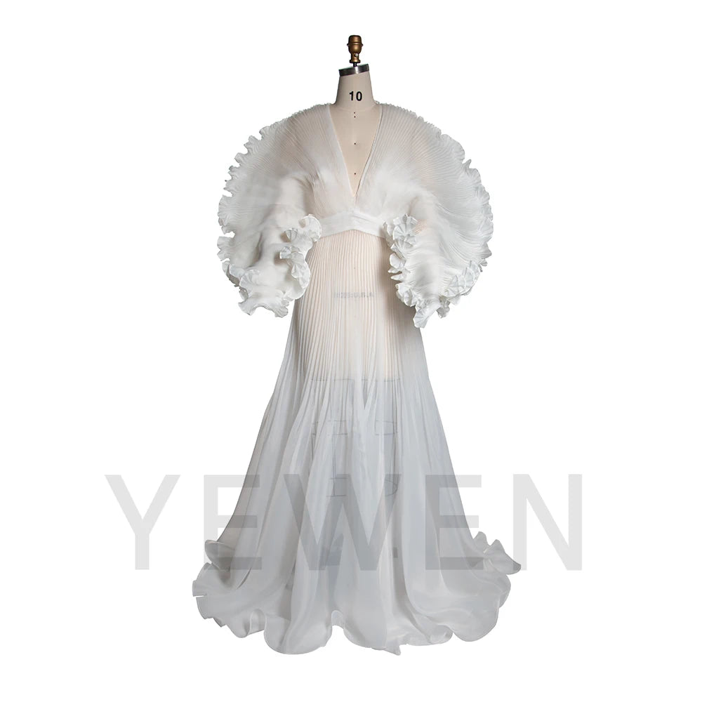 Maternity Dress for Pregnant Women for Photo Shoot V Neck Pleated Organza Long Flowy Maternity Dresses for Pregnant Photography