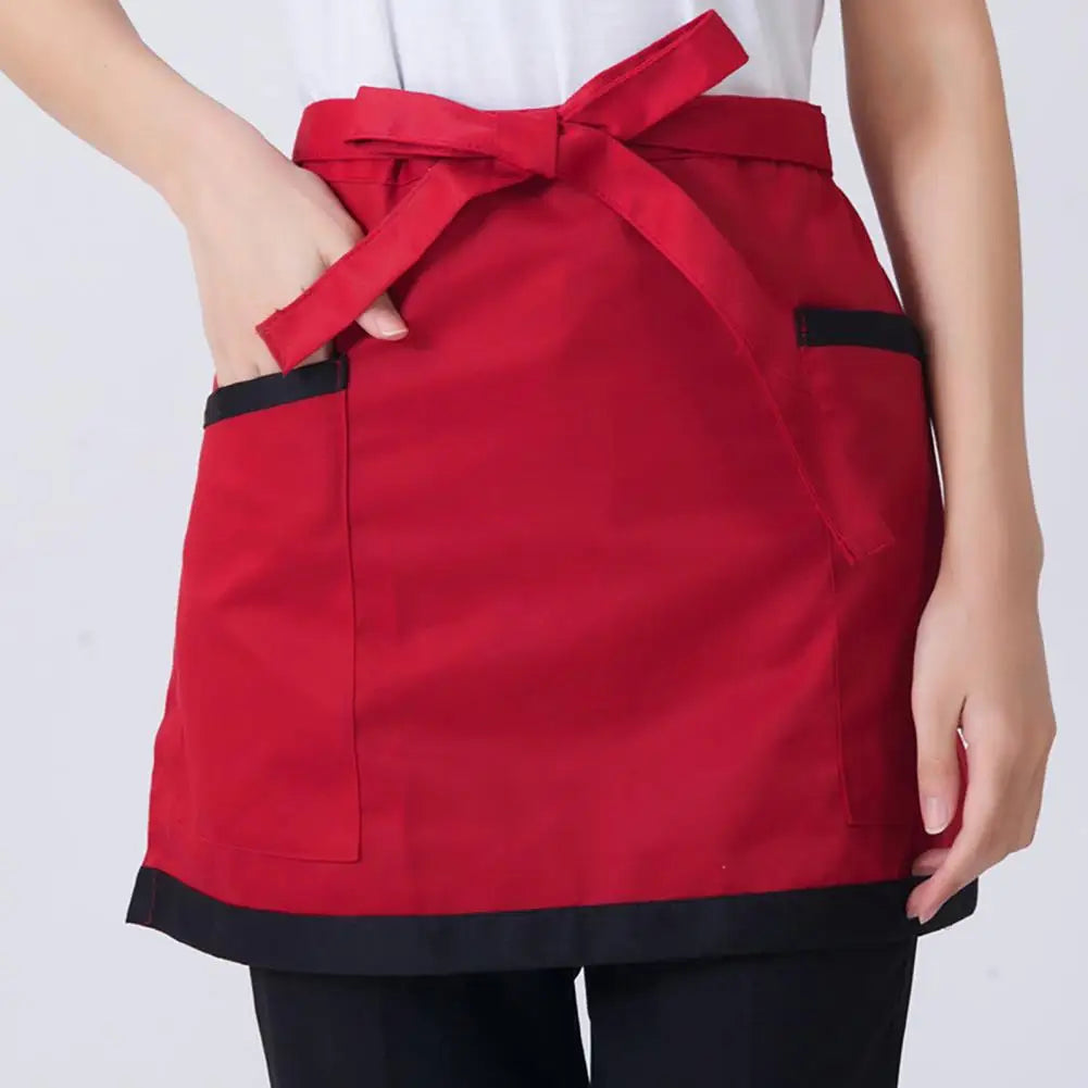 Kitchen Cooking Apron Unisex Striped Plaid Apron With Pocket Waterproof Men Women Waist Apron For Restaurant Bar Short Pinafore