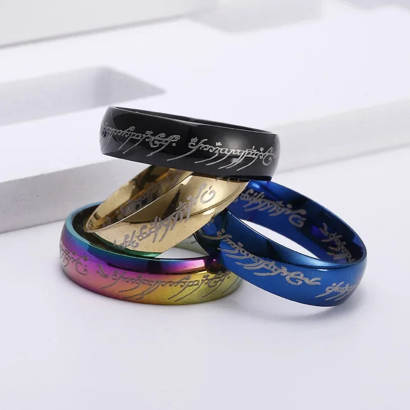 Lord of The Finger Rings Movie with The Same Inside and Outside 3D Engraving Spanish Sanskrit Ring