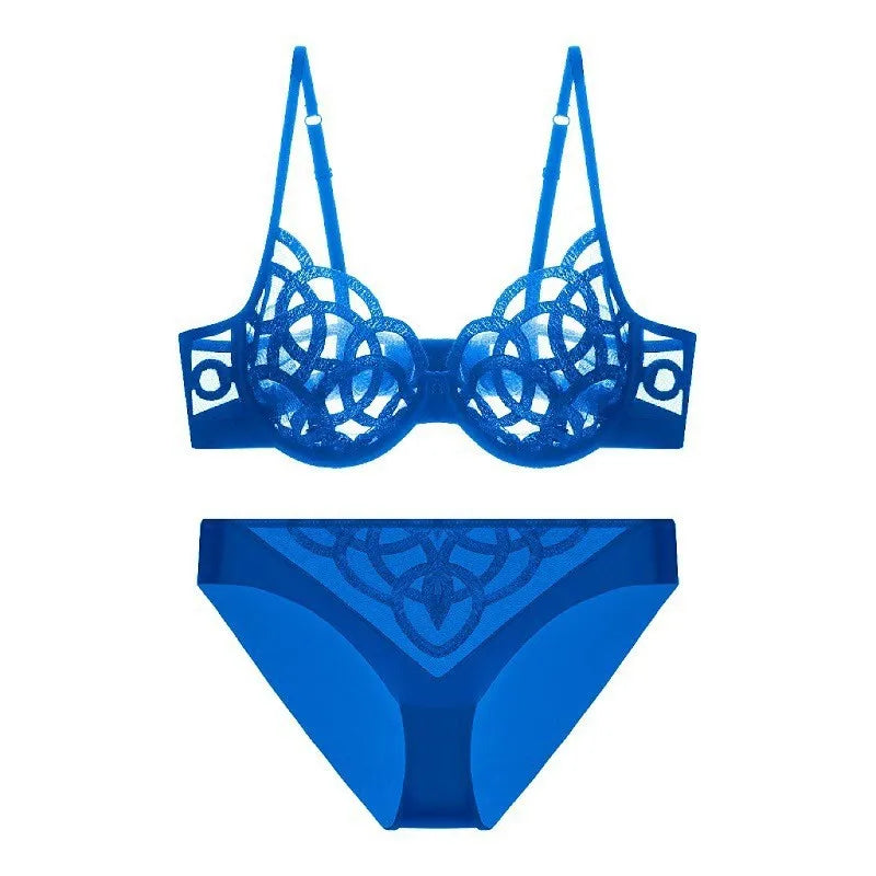 Women's Sexy Underwear Bra Female Hollow Out Thin Cotton Rabbit Ear Cup Soft Breathable Gathering Lace Large-sized Bra Everyday