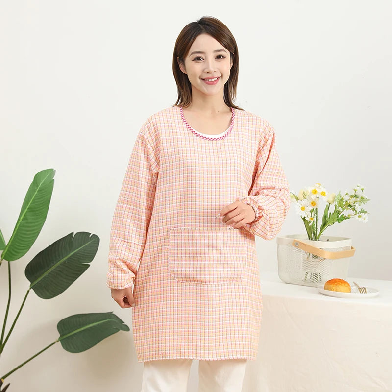 Fashionable Striped Apron For Home Kitchen Cooking Long Sleeved Women's Cute Anti Stain Work Dining Work Clothes Smock