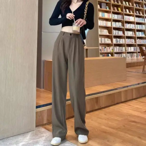 Trousers for Women Summer Women's Suit Pants 2024 White High Waist Fluid Korean Style Wide Leg Palazzo Straight Fashion Casual