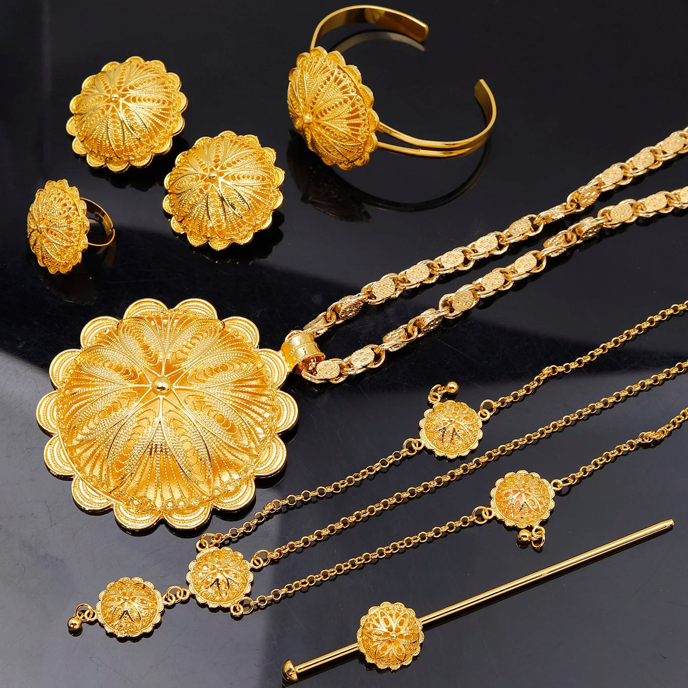 Middle East Jewelry for Women Eritrea Ethiopian Africa Bridal Wedding Pendant Necklaces Earring Ring Bracelet Head Chain Hairpin