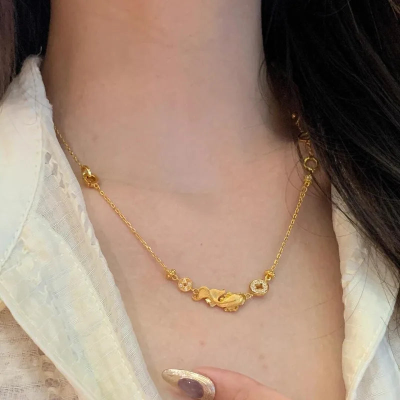Vintage antique gold craftsm brushed luxury fish koi necklace bracelet diamond inlay exquisite high-quality jewelry sets