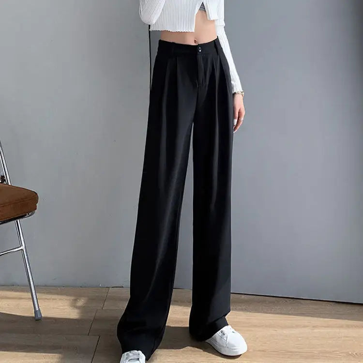 Trousers for Women Summer Women's Suit Pants 2024 White High Waist Fluid Korean Style Wide Leg Palazzo Straight Fashion Casual