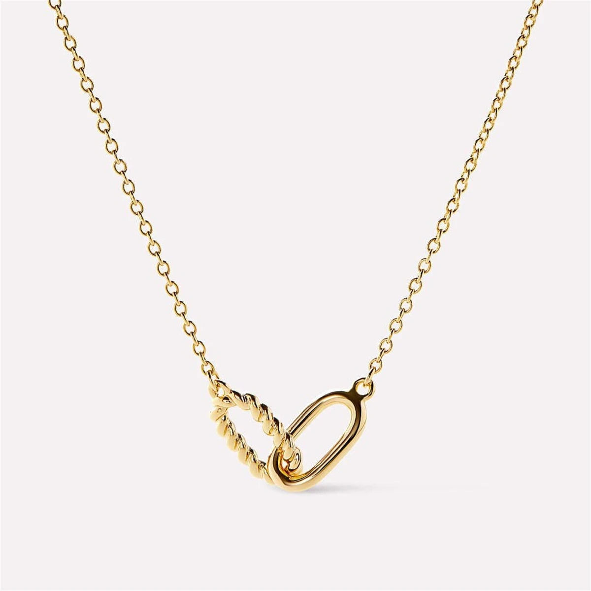 Double ring necklace with interlocking circles, pendant bone chain, women's fashionable stainless steel, gold-plated