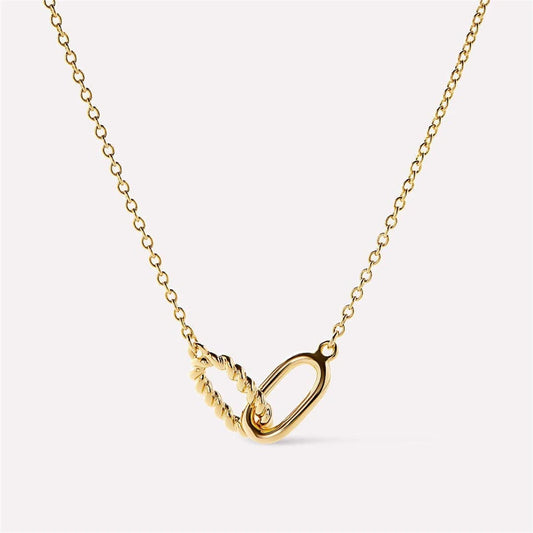 Double ring necklace with interlocking circles, pendant bone chain, women's fashionable stainless steel, gold-plated