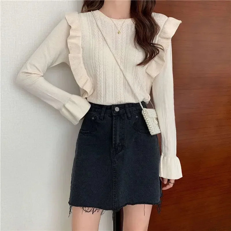 Ladies Sweaters Pullovers Round O Neck Grey Knitted Top for Women Jersey Winter 2025 Jumper Economics Long Sleeve Thermal Blouse