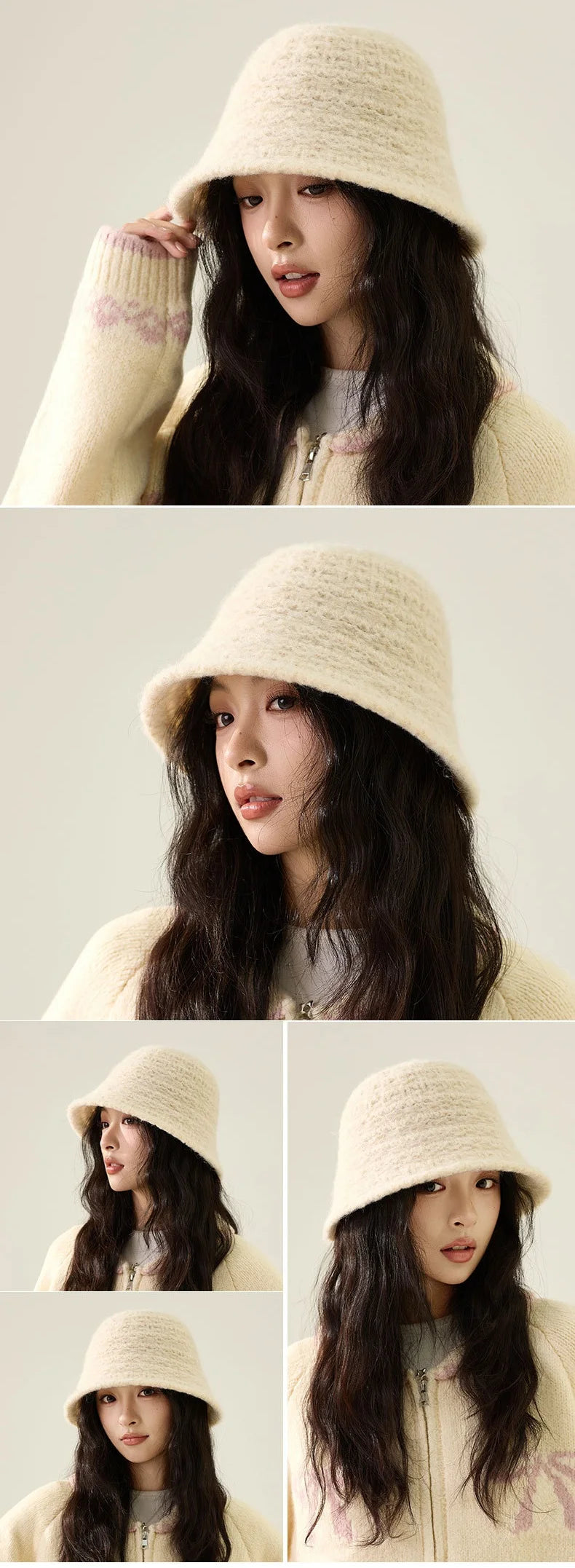 Fisherman's Hat for Women Autumn/Winter Knit Bucket Hat Face-Slimming Textured Bucket Hat Warm and Soft