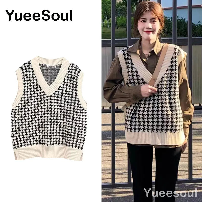 Sweet Kawaii Sweater Vest Printed Sleeveless Casual Outerwear Knitted Waistcoat 2023 Vintage Y2K Spring  E Girl Pullovers Tops