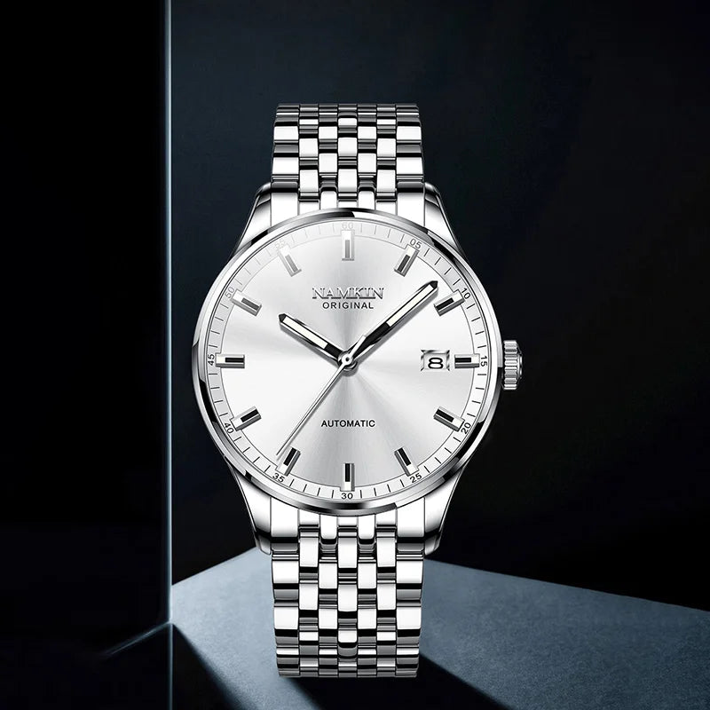 Wrist Silver Wing Pioneer! NAMKIN original timepiece, light sensitive dial with stainless steel chain strap