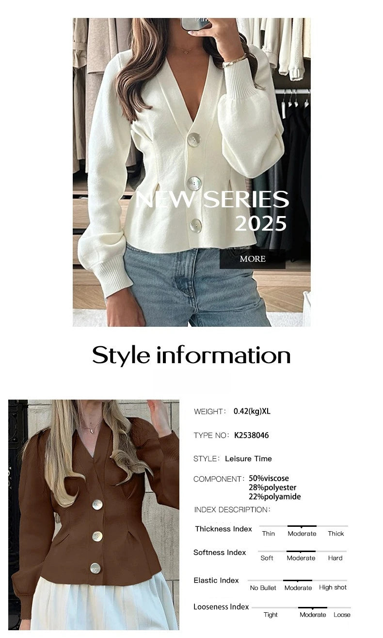Knitted Sweater Coat Women 2025 Autumn Winter Long Sleeve V-neck Loose Knit Jacket Cardigan New Casual Loose Sweaters Female
