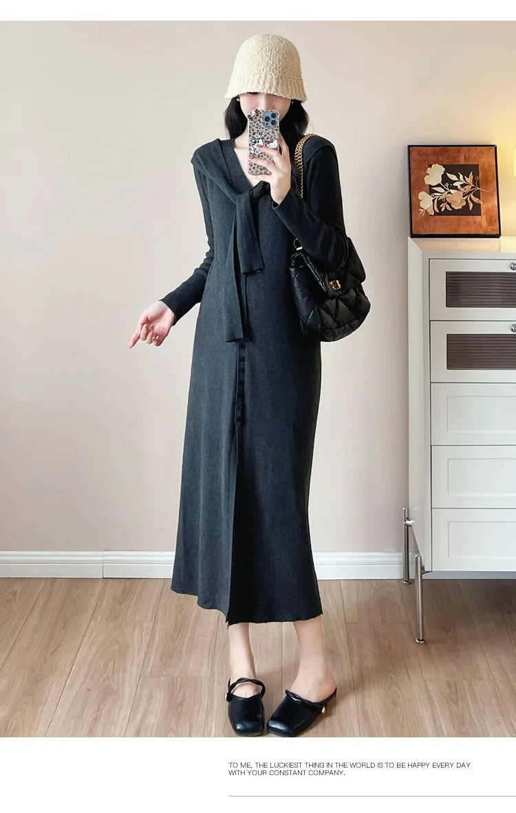 Maternity Dress for Pregnant Women  Knit Sweater Dress Cozy Loose Fit Elegant Autumn Pregnancy Outfit with Relaxed Vibes
