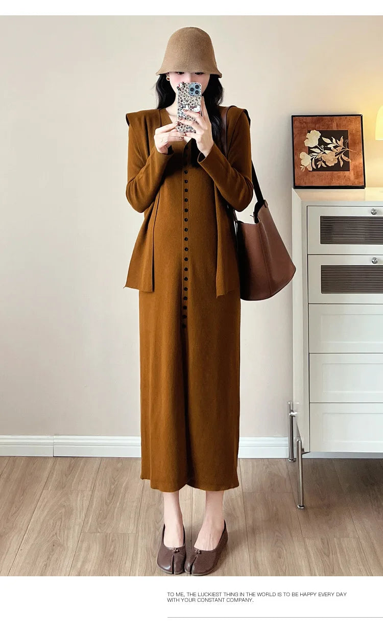 Maternity Dress for Pregnant Women  Knit Sweater Dress Cozy Loose Fit Elegant Autumn Pregnancy Outfit with Relaxed Vibes