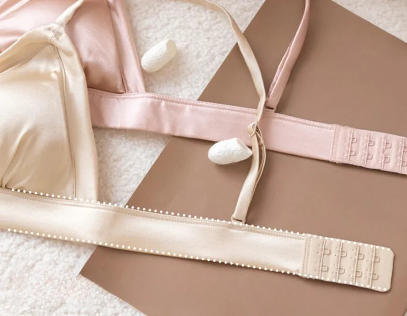 Bralettes for Women 93.8% Mulberry Silk Bra Wireless Wire Free No Underwire Sleep Padded Sexy Triangle V Neck Everyday Bra