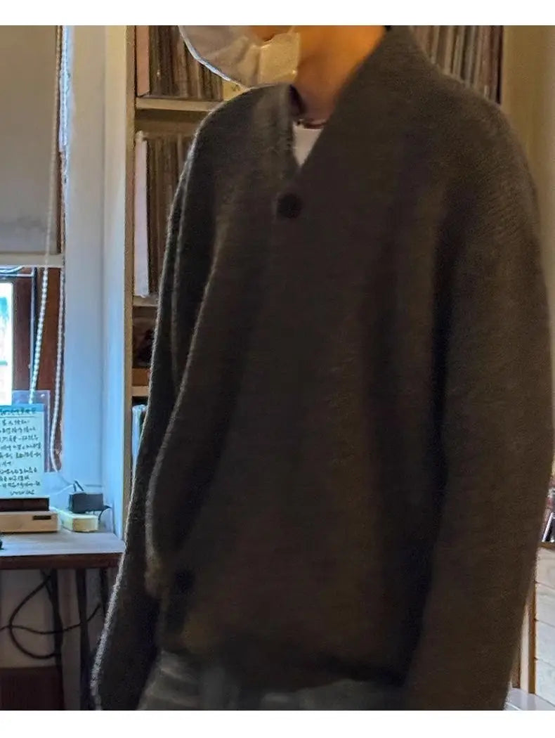 Sweater and Sweater Jacket Men's Autumn Cardigan Solid Color Versatile Relaxed Lazy and High-end Top Couple's Jacket