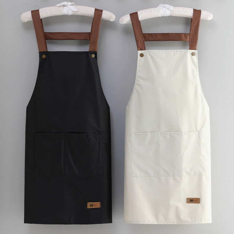 Kitchen Apron Rivet Strap Leather Apron Multi-functional Stain-resistant Oil-proof Waterproof Cooking Solid Color Hotel Workwear