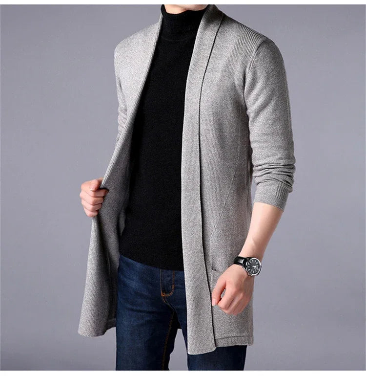 Sweater Coats Men New Fashion 2025 Autumn Men's Slim Long Solid Color Knitted Jacket Fashion Men's Casual Sweater Cardigan Coats