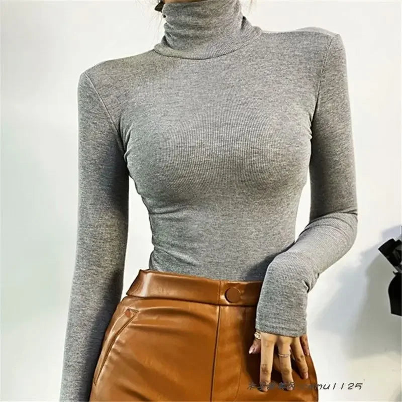 Long Sleeved Bodysuits Women Sexy High Street Chic Skinny Cozy American Style Hotsweet Lady Tops Y2K Clothing Turtleneck Autumn
