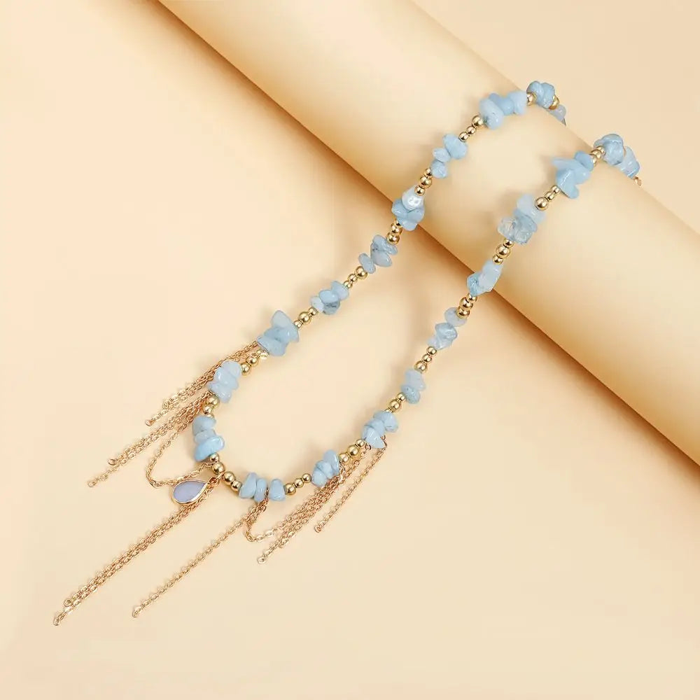 Water Droplet Necklace Tassel Necklace INS Style Collarbone Chain Natural Stone Pendant Necklace Women's Necklace Jewelry
