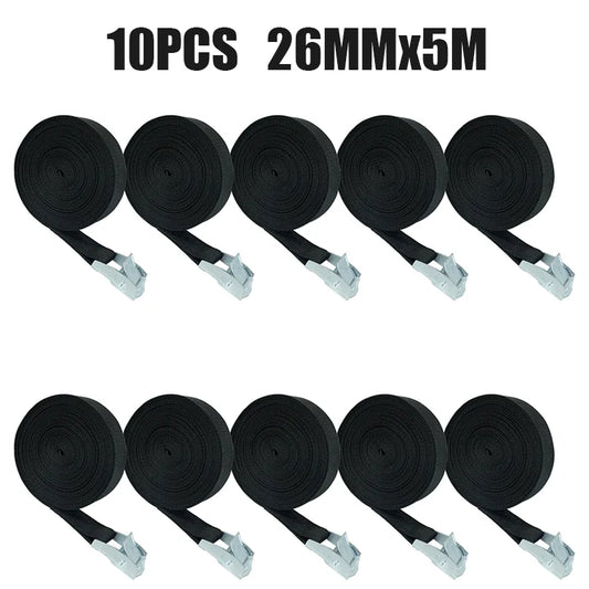 10-Pack 2.6cm*5m Rope Strong Ratchet Belt Black Buckle Tie-Down Belt Cargo Straps for Car Motorcycle Bike Metal Buckle