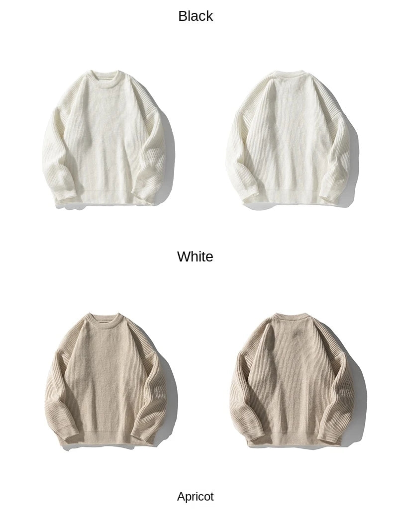 2023 Autumn Winter New Sweater Women's Men's  Green Knitted pullover Basic Solid Color Loose Black White Sweater Coats Warm Tops