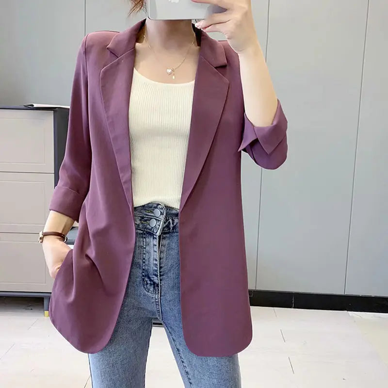 Purple Blazers Jacket for Women Fall Outfits Korean Long Trend Clothing Casual Women's Blazer Suits Tailoring 2024 Spring Coats