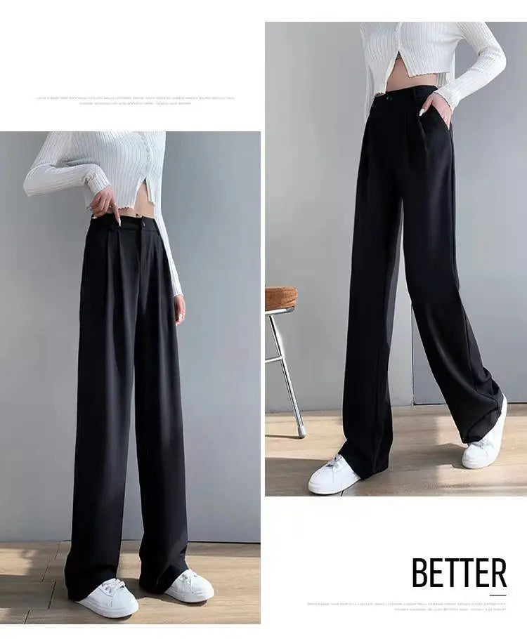 Trousers for Women Summer Women's Suit Pants 2024 White High Waist Fluid Korean Style Wide Leg Palazzo Straight Fashion Casual