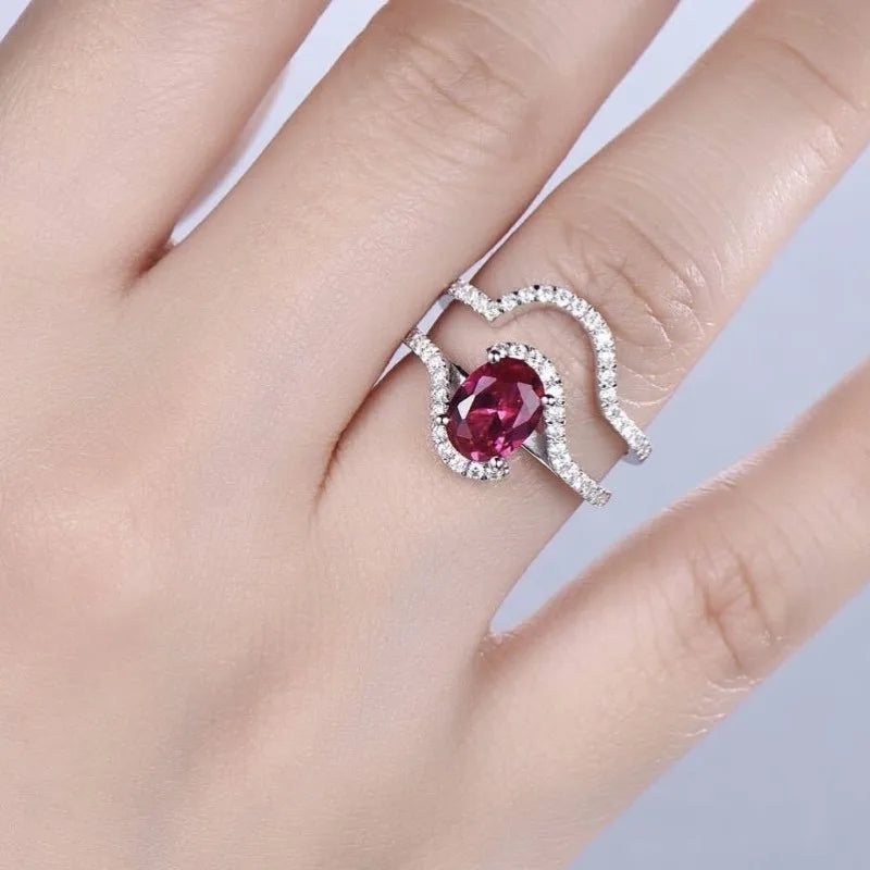 Gorgeous Inlaid with Red White Stone Gold Color Round Rings Fashion Party Rings for Women Jewelry