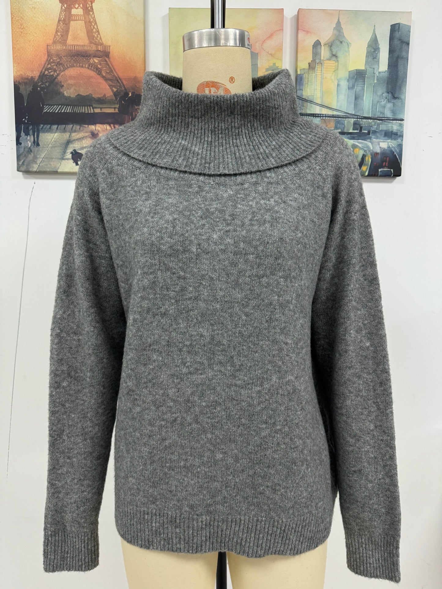 Women Sweater 2024 Winter Casual Heaps Collar Knitted Solid Long Sleeve Pullover Ladies Autumn Trend Warm Off Shoulder Jumpers