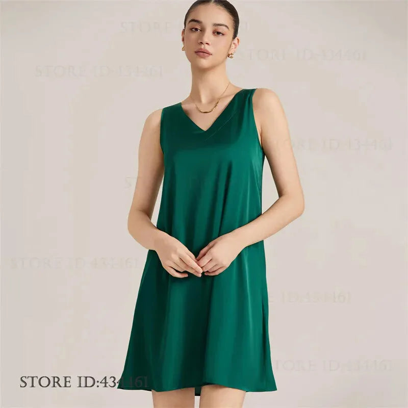 Women Nightgown Lingerie Ice Silk Sleepwear Sexy Nightshirt Sleeveless Night Dress Sleep Shirt Female Sexy Home Dress Loungewear