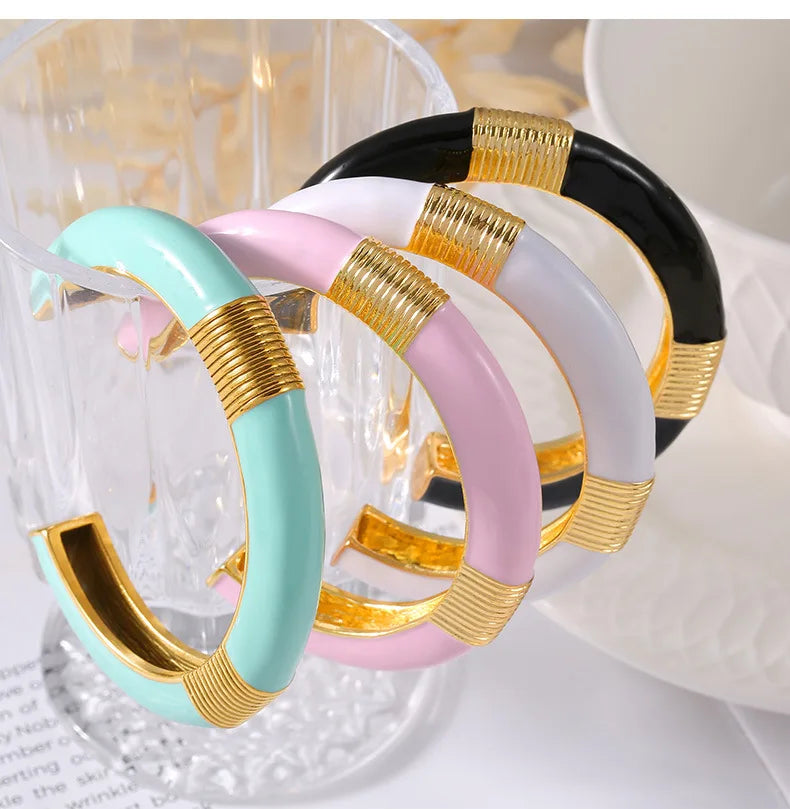 Vintage Enamel Bracelet Bangles For Women 18K Gold Plated Waterproof Women's Hand Bracelets Cuff Bangle Fashion Ladies Jewelry