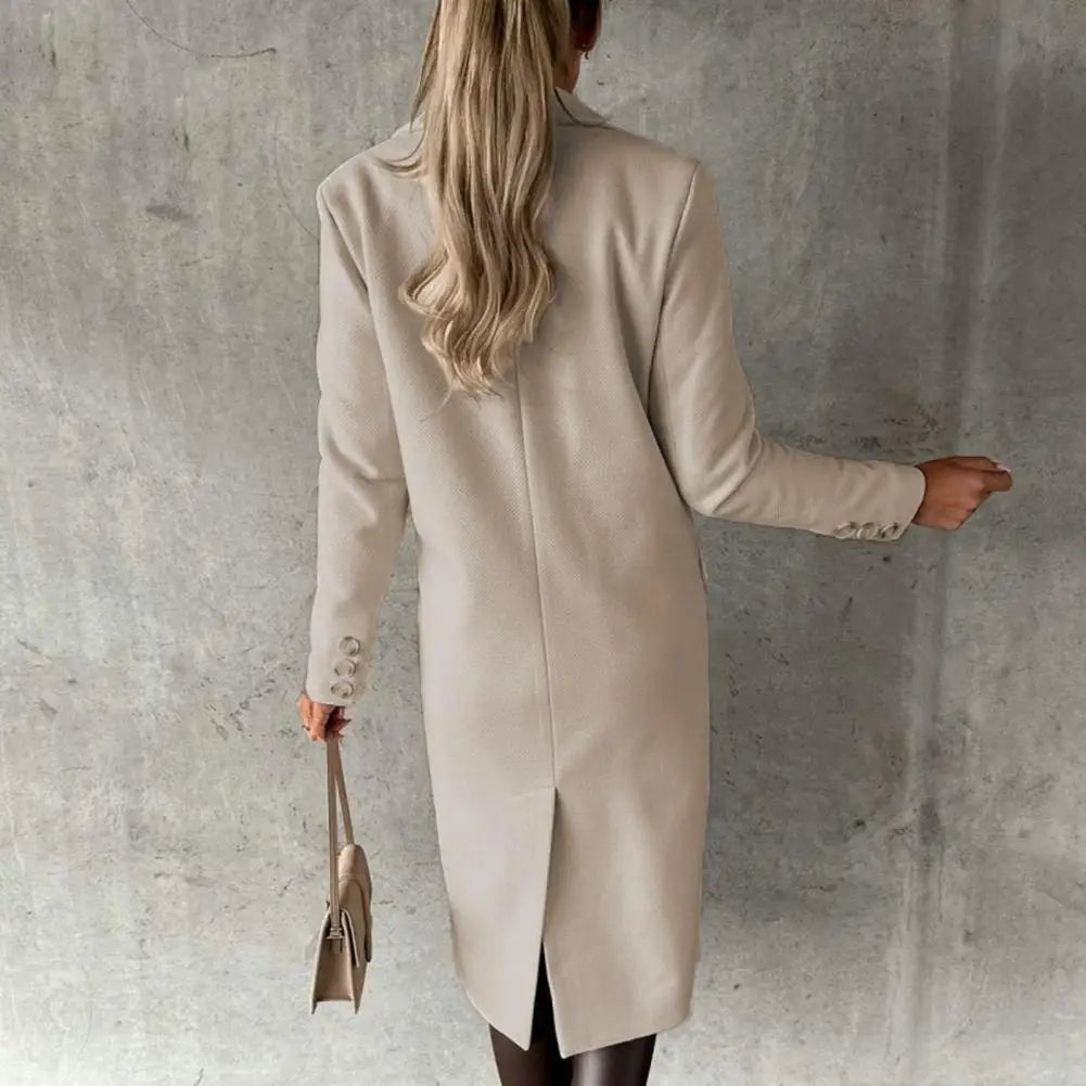 Woolen Outerwear Autumn Winter Female Overcoat Elegant Streetwear Stylish Lapel Buttons Woolen Coat Outerwear