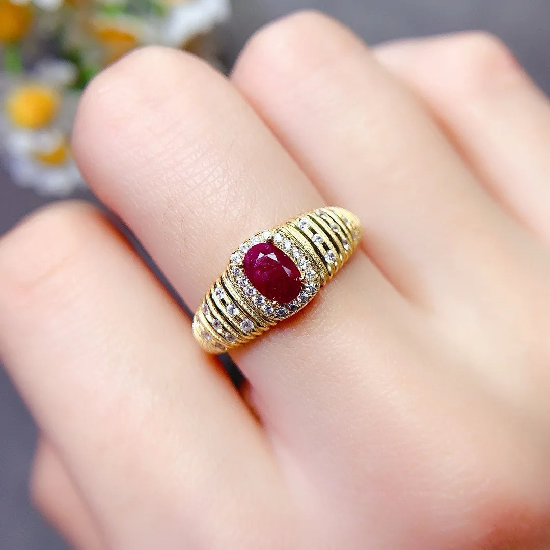Women S925 Sterling Silver Ring Features A Gorgeous Natural Ruby A Designer Fashion Jewelry Piece Ideal for Elegant Gifting