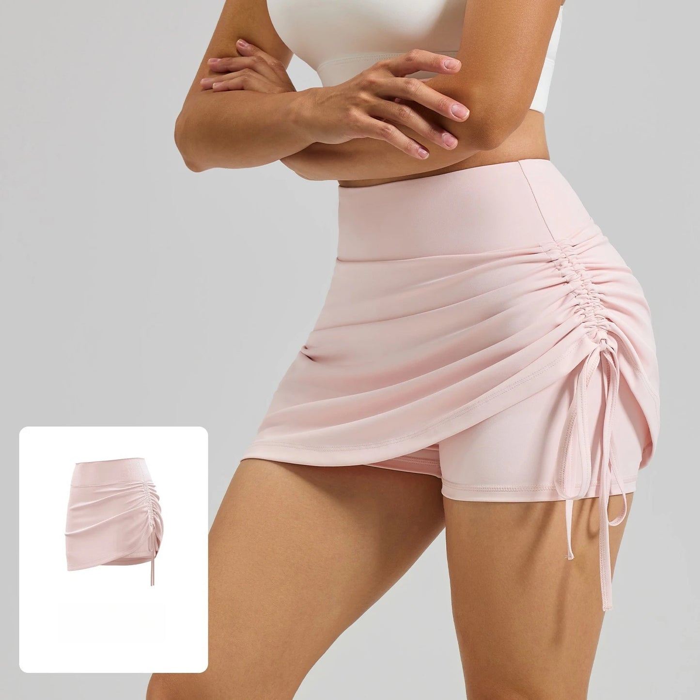 Shirring Sports Skirts with Safety Trousers for Women High Elastic Fashion Casual Fitness Skirts Fake Two Pieces Yoga Skirts