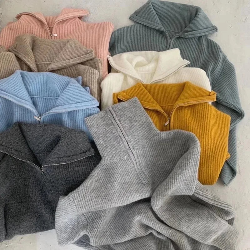 Women's Sweaters 2025 Autumn Winter Long Sleeve Top Loose Knitted Turtleneck Zipper Fashion Pullover Women Oversized Sweater