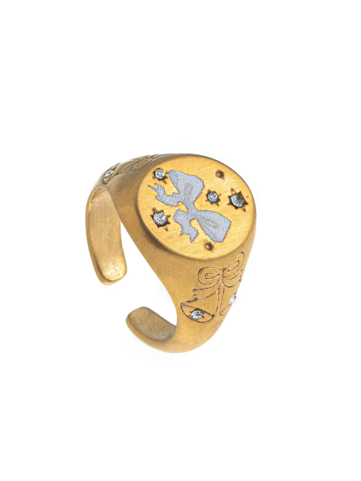 Stainless steel painted bow ring, niche and personalized design, gold-plated and color preserving ring