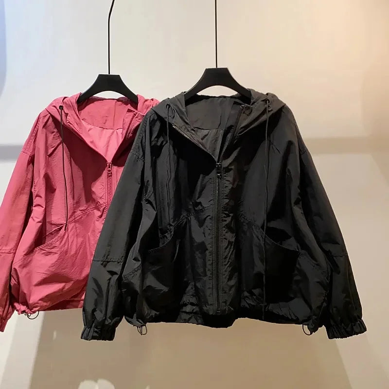 Jackets Women Hooded Summer Sun-proof Zipper Coats Thin Loose See Through Outerwear Breathable Outwear Lightweight Clothes