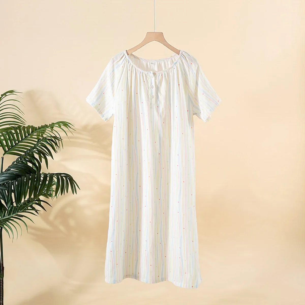 Sleeping Nightdress for Women Thin Cotton Homewear Colorful Striped Printed Pink Color Girls' Home Clothes Women Nightwear