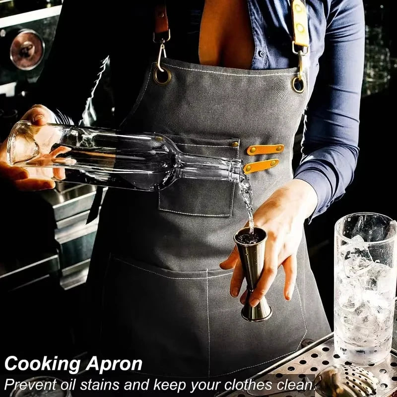 Kitchen Household Cooking Canvas Apron Can Wipe Hands Men Women Adult With Tool Pockets Oil-proof Waterproof Fashion Coffee Over
