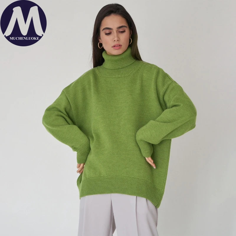 Sweater for Woman Autumn Winter New High Neck Thickened Warmth Knitted Sweater Fashionable Casual Loose Sweaters Pullovers